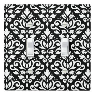 Scroll Damask Big Pattern White on Black Light Switch Cover