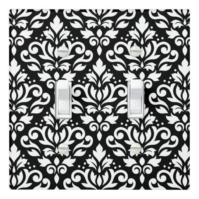 Scroll Damask Big Pattern White on Black Light Switch Cover (In Situ)