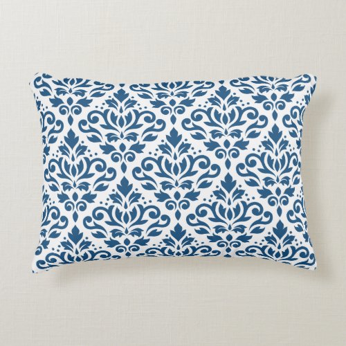 Scroll Damask Big Ptn Dk Blue on White Decorative Pillow