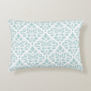 Scroll Damask Big Ptn Duck Egg Blue (B) on White Accent Pillow