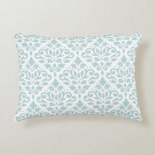 Scroll Damask Big Ptn Duck Egg Blue B on White Accent Pillow