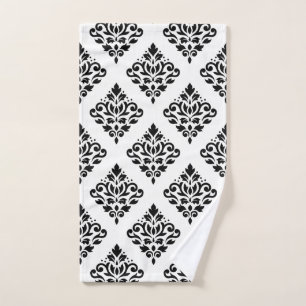 Scroll Damask Big Ptn II Black on White Hand Towel