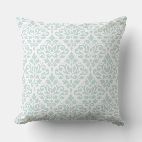 Scroll Damask Big Ptn Lt Duck Egg Blue on White Outdoor Pillow