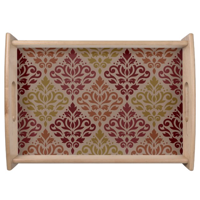 Scroll Damask Big Ptn Reds Orange Gold Taupe Serving Tray (Front)