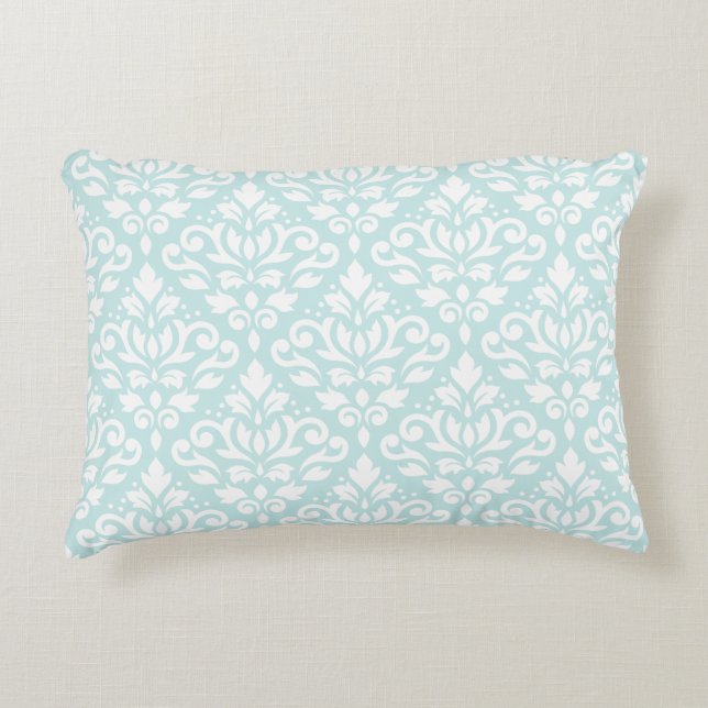 Scroll Damask Big Ptn White on Duck Egg Blue Decorative Pillow (Front)