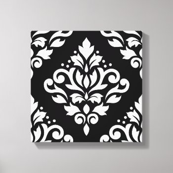 Scroll Damask Large Design (b) White On Black Canvas Print by NataliePaskellDesign at Zazzle