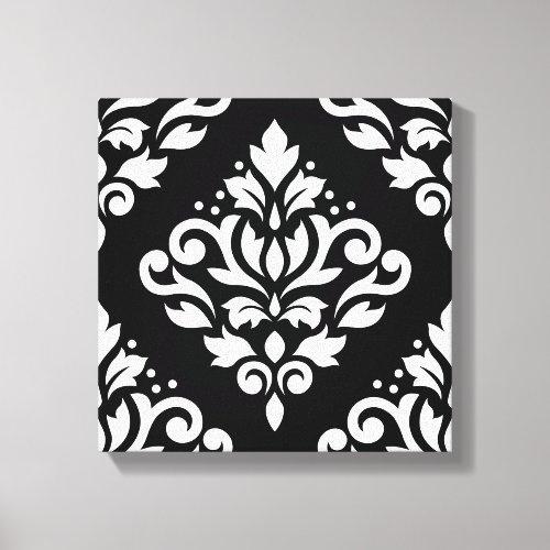 Scroll Damask Large Design B White on Black Canvas Print