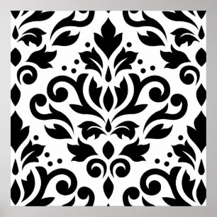 Scroll Damask Large Design Black on White Poster