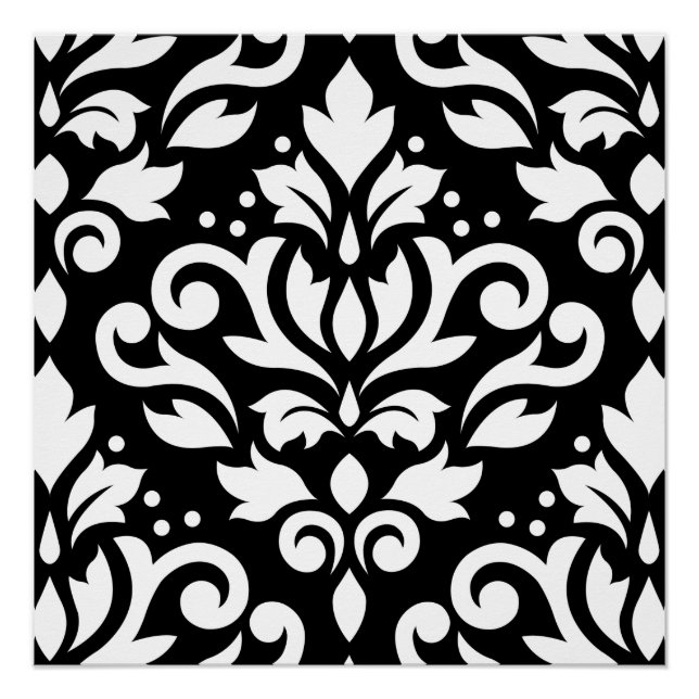 Scroll Damask Large Design White on Black Poster (Front)