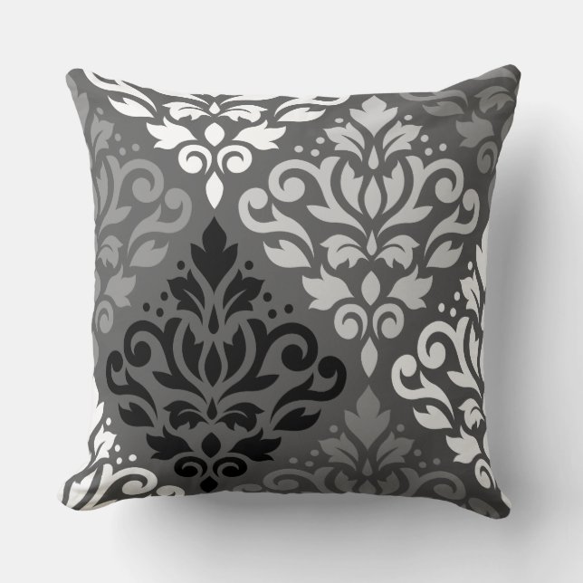 Scroll Damask Large Off-Set Ptn BW & Greys Throw Pillow (Front)