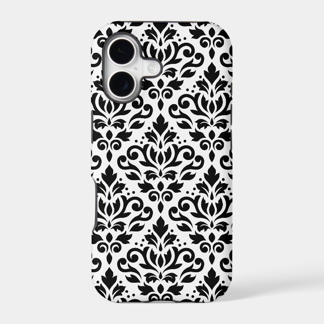 Scroll Damask Large Pattern Black on White Iphone Case (Back)