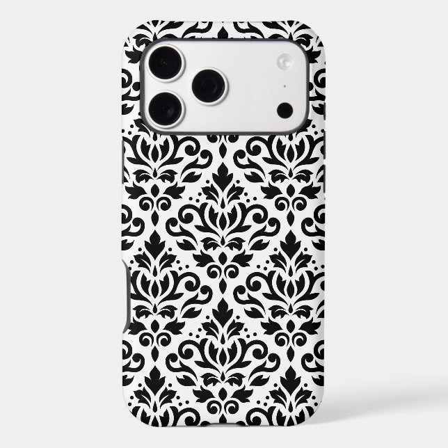 Scroll Damask Large Pattern Black on White iPhone Case (Back)