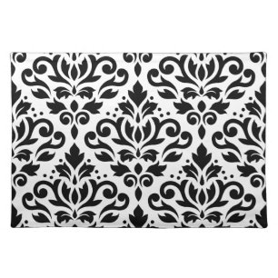 Scroll Damask Large Pattern Black on White Placemat
