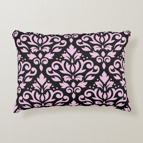 Scroll Damask Large Pattern Pink on Black Decorative Pillow