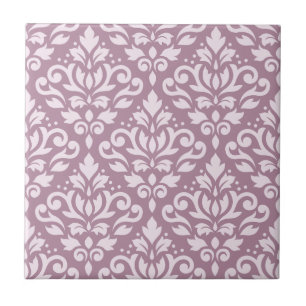 Scroll Damask Large Pattern Pink on Mauve Ceramic Tile