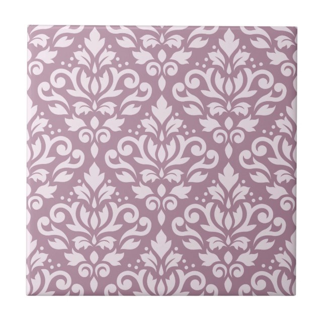Scroll Damask Large Pattern Pink on Mauve Ceramic Tile (Front)