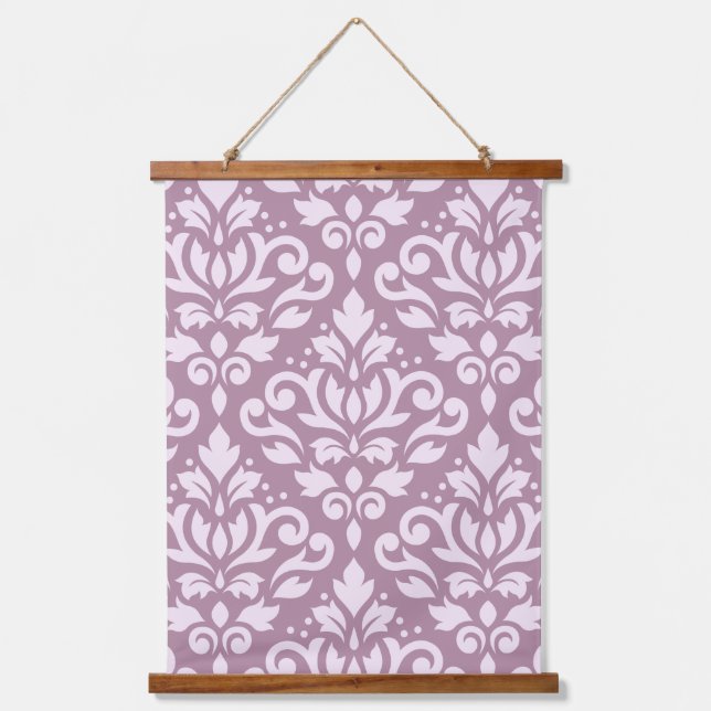 Scroll Damask Large Pattern Pink on Mauve Hanging Tapestry (Front)