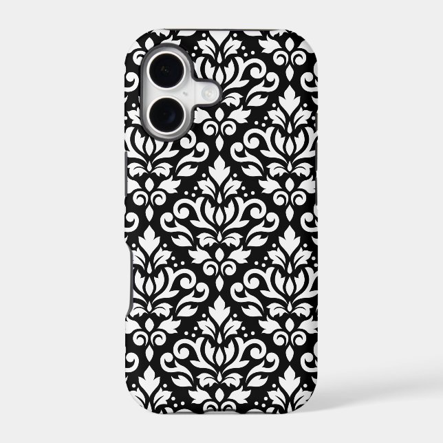 Scroll Damask Large Pattern White on Black Iphone Case (Back)