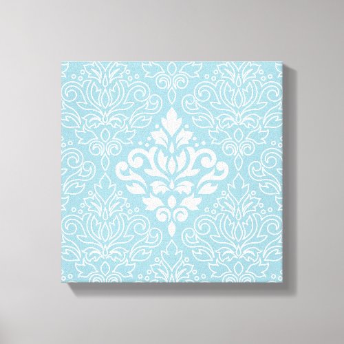 Scroll Damask Lg Pattern Mid WhiteLine on Blue Canvas Print