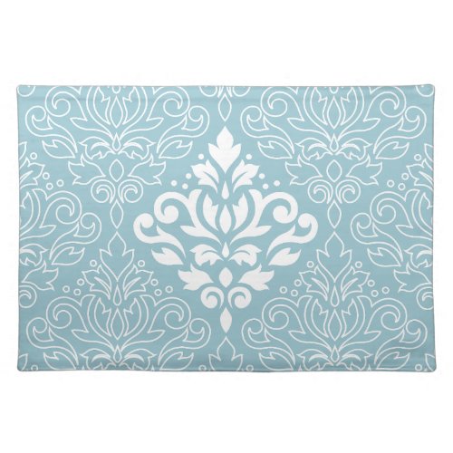 Scroll Damask Lg Pattern Mid WhiteLine on Blue Cloth Placemat