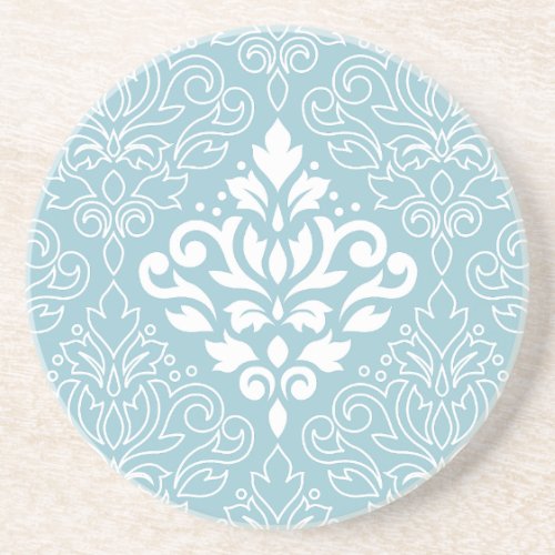 Scroll Damask Lg Pattern Mid WhiteLine on Blue Coaster