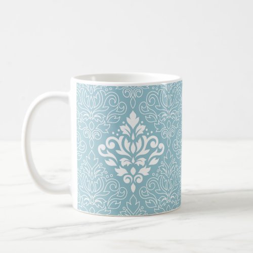 Scroll Damask Lg Pattern Mid WhiteLine on Blue Coffee Mug