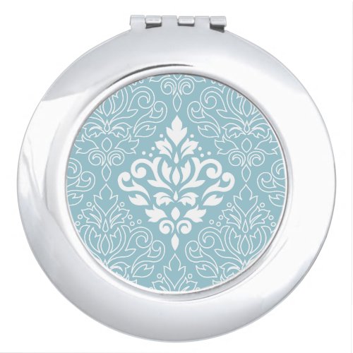 Scroll Damask Lg Pattern Mid WhiteLine on Blue Compact Mirror