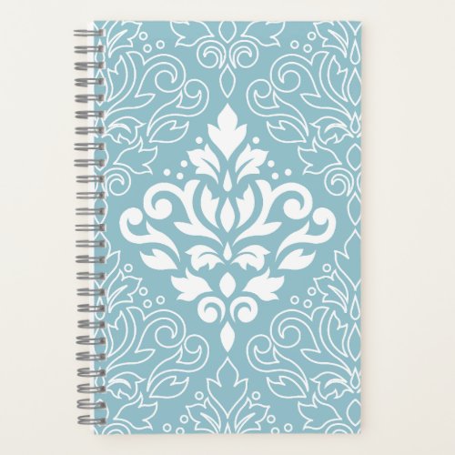 Scroll Damask Lg Pattern Mid WhiteLine on Blue Notebook
