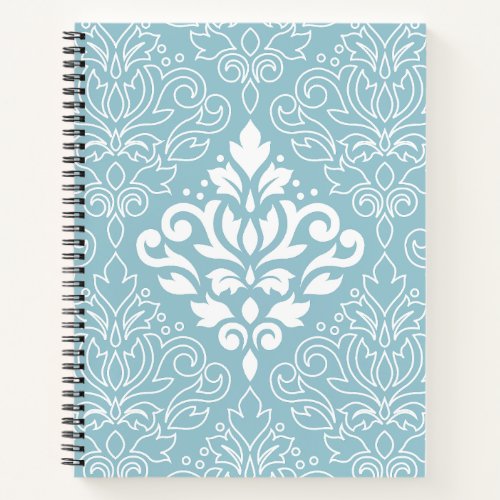 Scroll Damask Lg Pattern Mid WhiteLine on Blue Notebook