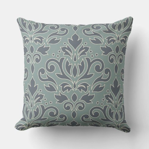 Scroll Damask Lg Pattern outline Cream Blue Teal Throw Pillow