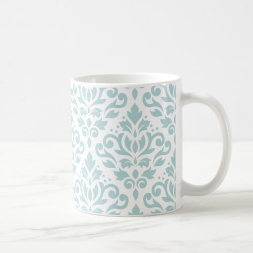 Scroll Damask Lg Ptn Duck Egg Blue (B) on White Coffee Mug