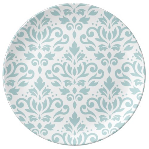 Scroll Damask Lg Ptn Duck Egg Blue (B) on White Porcelain Plate