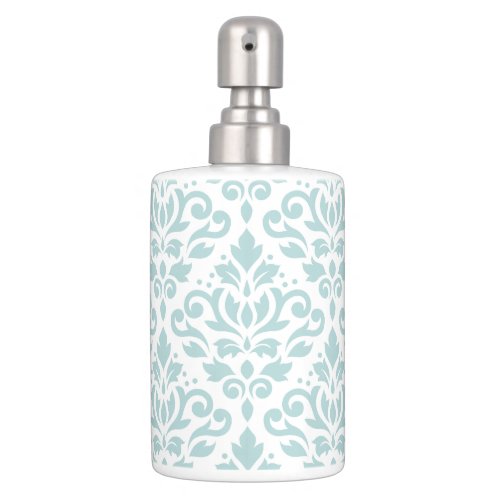 Scroll Damask Lg Ptn Duck Egg Blue (B) on White Soap Dispenser & Toothbrush Holder