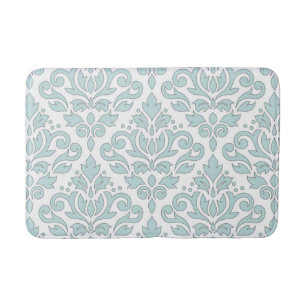 Scroll Damask Lg Ptn Gray Line Duck Egg Blue Wt Bath Mat