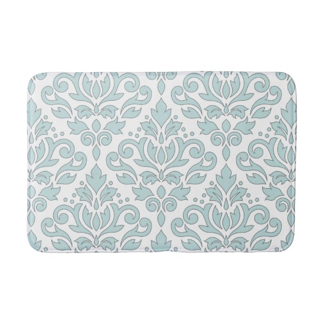 Scroll Damask Lg Ptn Gray Line Duck Egg Blue Wt Bath Mat (Front)