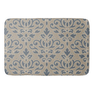 Scroll Damask Lg Ptn (outline) Cream Blues Sand Bath Mat