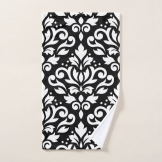 Scroll Damask Lg Ptn White on Black Hand Towel