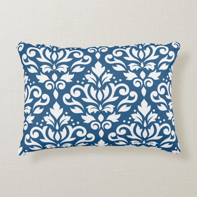 Scroll Damask Lg Ptn White on Dk Blue Accent Pillow (Front)