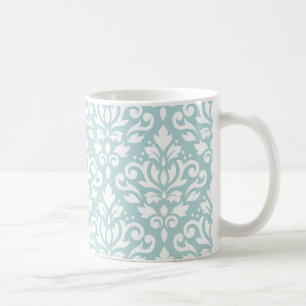 Scroll Damask Lg Ptn White on Duck Egg Blue (B) Coffee Mug