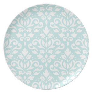 Scroll Damask Lg Ptn White on Duck Egg Blue Dinner Plate sc 1 st Zazzle : duck egg blue dinner plates - pezcame.com
