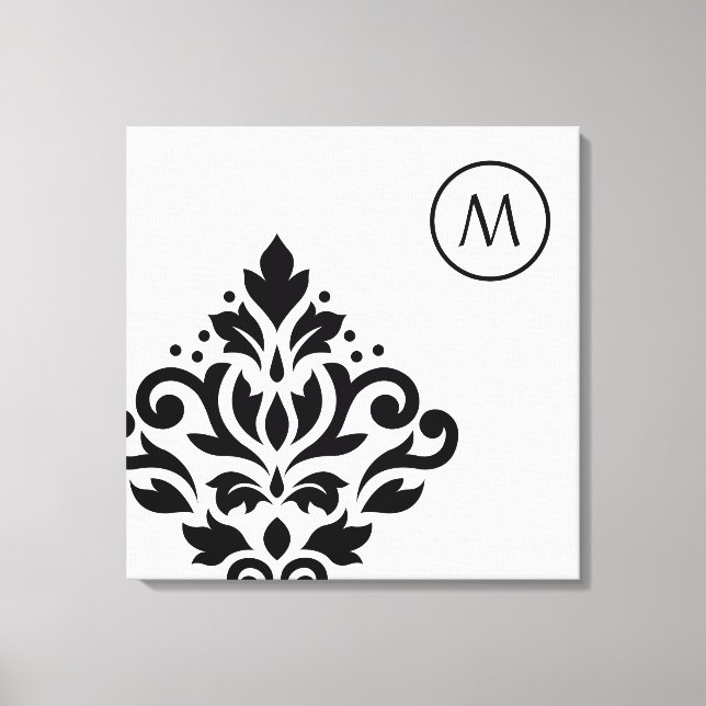 Scroll Damask Off-set I (Initial) BW Canvas Print (Front)