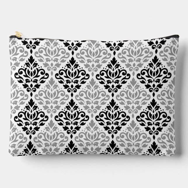 Scroll Damask Pattern Black Gray White Accessory Pouch (Front)