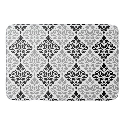 Scroll Damask Pattern Black Gray White Bath Mat