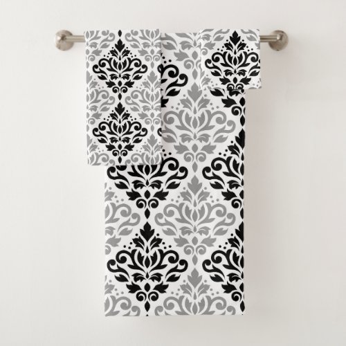 Scroll Damask Pattern Black Gray White Bath Towel Set