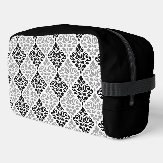 Scroll Damask Pattern Black Gray White Dopp Kit (Left Corner)