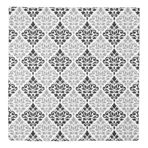 Scroll Damask Pattern Black Gray White Duvet Cover