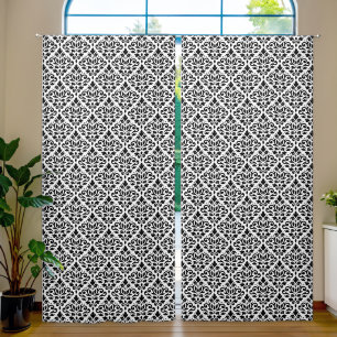 Scroll Damask Pattern Black on White Blackout Curtains