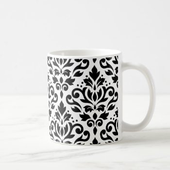 Scroll Damask Pattern Black On White Coffee Mug by NataliePaskellDesign at Zazzle
