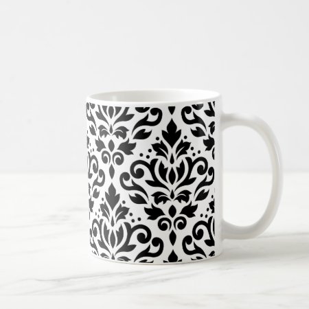 Scroll Damask Pattern Black On White Coffee Mug