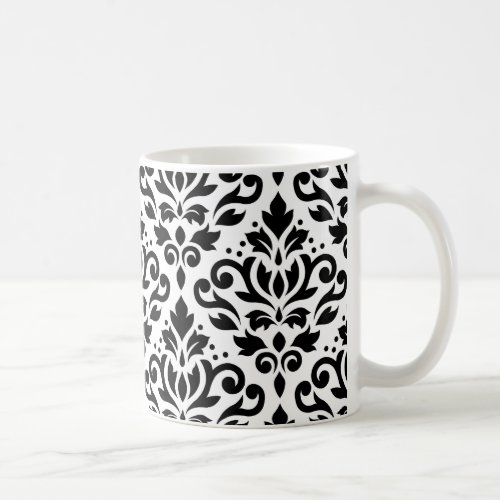 Scroll Damask Pattern Black on White Coffee Mug